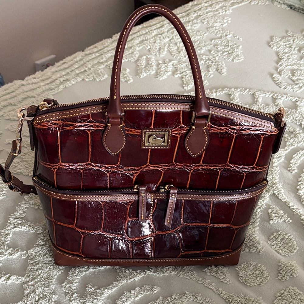 Dooney & Bourke Brown Crocodile-Embossed Handbag